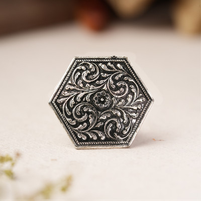 Sanseeta Kokila- Silver oxidised ring Brass Silver Plated Ring