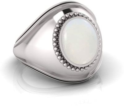 Pranjal Gems 7.25 Ratti Opal Gemstone Adjustable Ring With Lab CertificateTK Silver Opal Ring