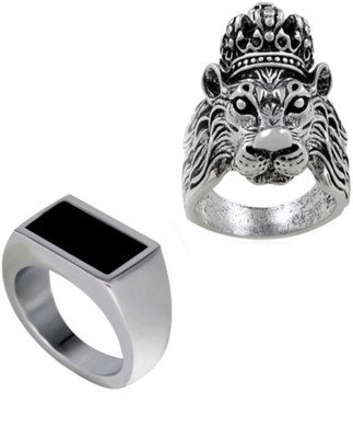 Neerajyoti Rectangle AD glass ring & LION RING COMBO Alloy Ring Set