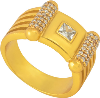 Pandadi Collection Gold Plated Brass Diamond Stylish Ring Men & Boy Pc-781 Brass Diamond Gold Plated Ring