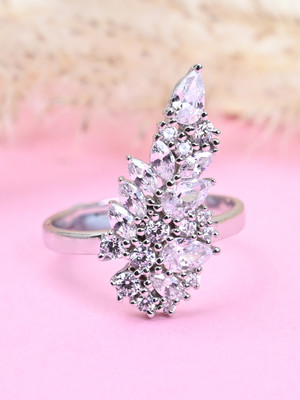 CLARA Long Sterling Silver Cubic Zirconia Rhodium Plated Ring