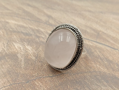 ShrimJewels Natural Rose Quartz Oval Adjustable Ring for Women & Girls,Navratri Special Ring Brass Quartz Silver Plated Ring