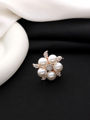 SAIYONI Stone and pearls hand Embroidered Adjustable Ring Alloy Gold Plated Ring