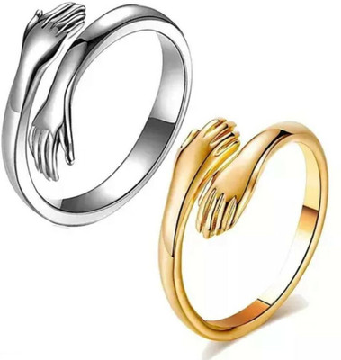Alviira COMBO Pack of 2 Stainless Steel Stylish Fashionable Adjustable HUG Ring Alloy Silver Plated Ring