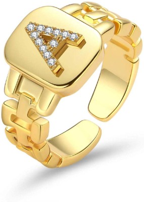 ZIVOM Initial Alphabets Letter A American Diamond Adjustable Copper Cubic Zirconia Gold Plated Ring