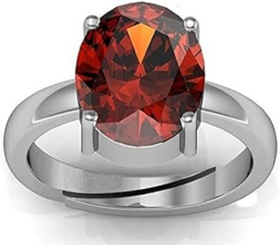 Sidharth Gems Brass Garnet Silver Plated Ring