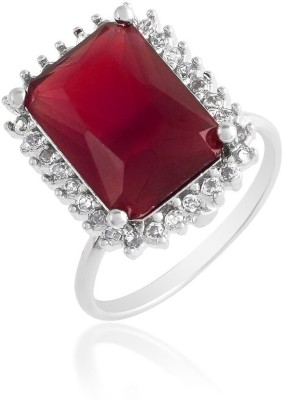 MissMister Brass Silverplated Faux Ruby Imitation Diamond Finger ring for Men Brass Diamond, Ruby Silver Plated Ring