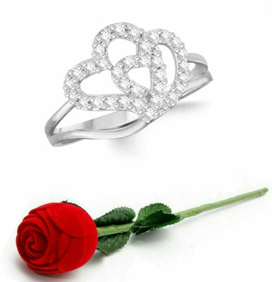 VIGHNAHARTA Brass Cubic Zirconia Rhodium Plated Ring Set