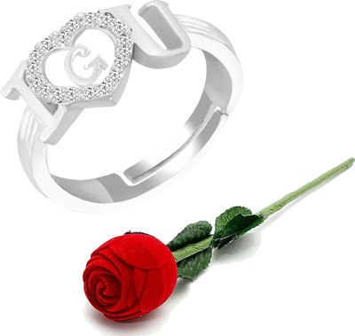 MEENAZ Alloy, Metal, Copper, Crystal, Brass Crystal, Zircon, Diamond Silver Plated Ring