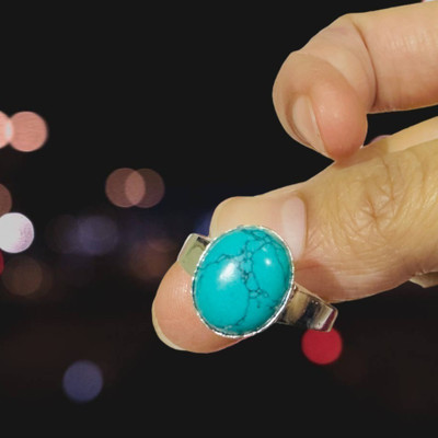 GenZcomplex Lab Certified Cultured Turquoise Adjustable Ring Firoza Gemstone for Men & Women Brass Ring