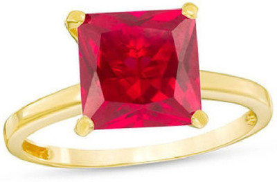Gemzonite Ruby Ring Certified Manik Astrological Stone Brass Ruby Gold Plated Ring