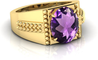 Pranjal Gems 7.25 Ratti Amethyst Gemstone Adjustable Ring With Lab CertificateAP Crystal Amethyst Rhodium Plated Ring
