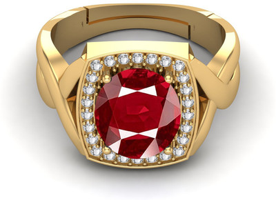 JEMSPRIME 7.25 Ratti 6.25 Crt Natural Ruby Manik Gemstone Stone Ring With Lab Certificate Brass Ruby Gold Plated Ring