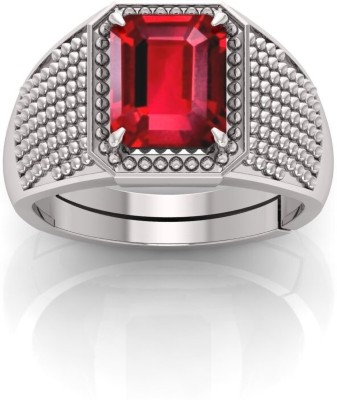 BHAIRAW GEMS 3.25 To 21.25 Ratti Ruby Adjustable /Anguthi With Lab Certificate A1+++Quality Brass Ruby Silver Plated Ring