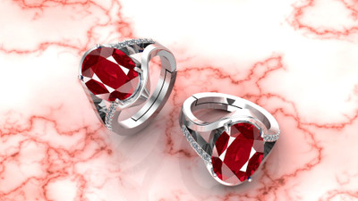 JEMSPRIME JEMSPRIME16.25 Ratti 15.25 Crt Natural Burma Ruby Manik Birthstone Ring Original Brass Ruby Silver Plated Ring