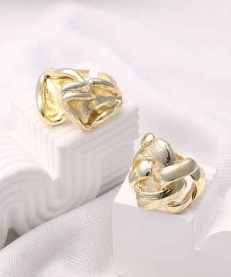 SOHI Set Of 2 Textured Statement Ring - California Gold Alloy Gold Plated Ring Set