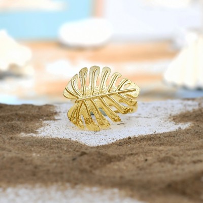 Voylla Hawaii Monstera Ring Brass Gold Plated Ring