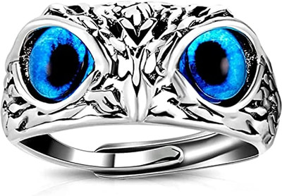 Tarun smart jwelery Silver Owl Ring Cat Eyes Animal Charm Rings for Men Women Ring Adjustable Stainless Steel Ring