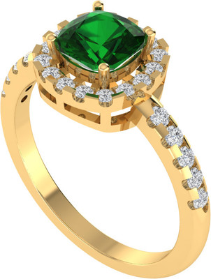Diamtrendz Jewels Sterling Silver Emerald Solitaire Gold Plated Ring For Women & Girls Sterling Silver Emerald Gold Plated Ring