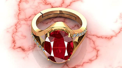 kirti sales KIRTI SALES 6.25 Ratti Natural Burma Ruby Gold Plated Ring for Women's/Men's Brass Ruby Gold Plated Ring