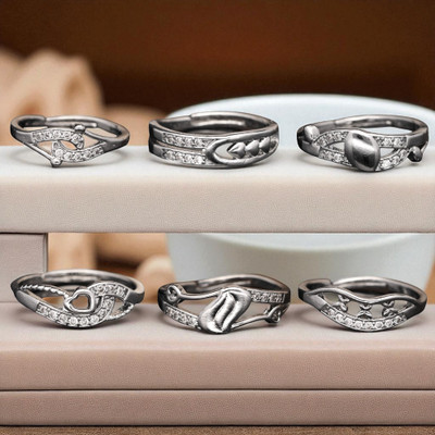 Hetshree Elegant Silver Combo Rings Collection Brass Diamond Silver Plated Ring