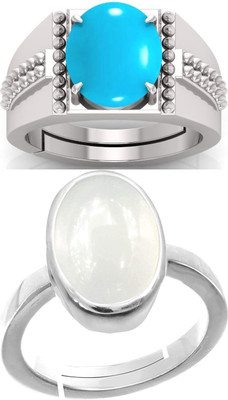 BHAIRAW GEMS Moonstone Stone Silver Adjustable Ring Stainless Steel Ring