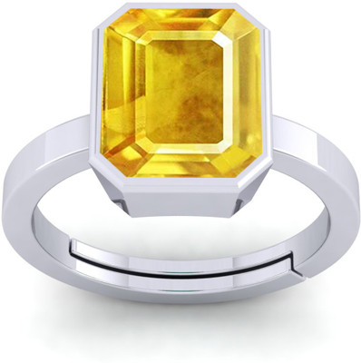 VishvMa 5.25 Ratti Pukhraj Yellow Sapphire Gem Stone Ring With Lab Certificate Stone Ruby Brass Plated Ring