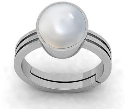 NAVYA GEMS 7.25 Ratti Natural Pearl Gemstone Moti Adjustable Silver Plated Ring Brass Pearl Silver Plated Ring
