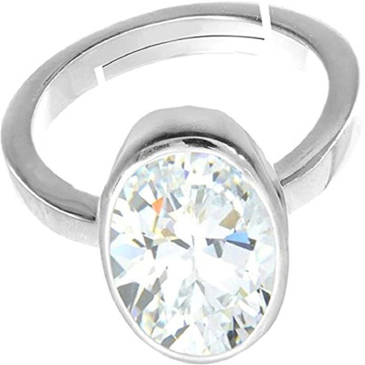EVERYTHING GEMS 11.25 Ratti 10.85 Carat Natural Quality White Zircon Stone Adjustable Ring Brass Zircon Silver Plated Ring