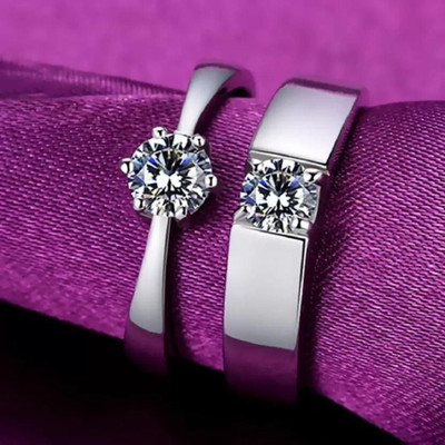 Vibeesle Vairyika Adjustable silver plated couple ring Stainless Steel Crystal Silver Plated Ring