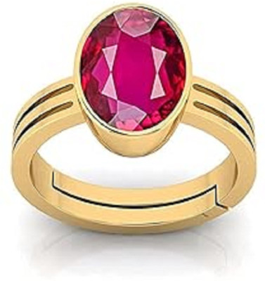 KUSHMIWAL GEMS 11.25 Ratti 10.00 Carat Natural Ruby Stone Manik Ring Adjustable Panchdhatu Ring Brass Ruby Gold Plated Ring