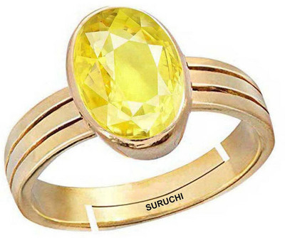 Suruchi Gems & Jewels Yellow Sapphire (Pukhraj) 9.25 Ratti or 8.5 Ct Panchdhatu/5 Metal Men Adjustable Stone Gold Plated Ring