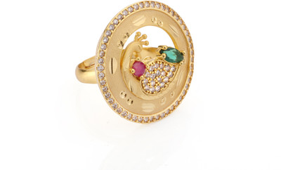 NIRAV Brass Cubic Zirconia Gold Plated Chain Ring - Multi Finger