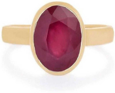 Gemzonite Ruby Ring Certified Manik Astrological Stone Brass Ruby Gold Plated Ring