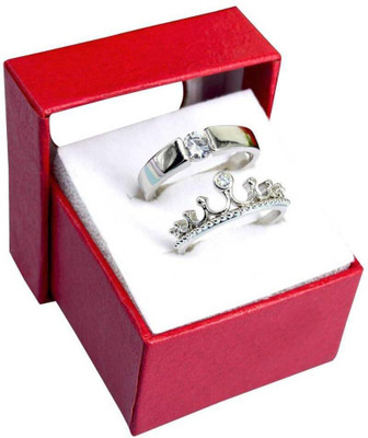 ruby collection King & Queen Adjustable With Nug Stone Unique Design Couple Matching Finger Ring Stainless Steel Cubic Zirconia Platinum Plated Ring Set