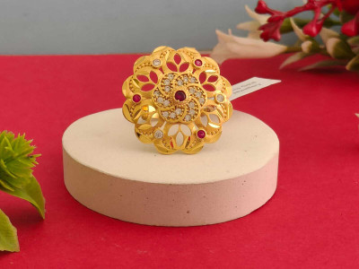Kesvi Brass Cubic Zirconia, Ruby Gold Plated Ring