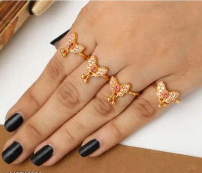 DIMIKI Gold Plated Combo of 4 AD Ring Alloy Cubic Zirconia Ring