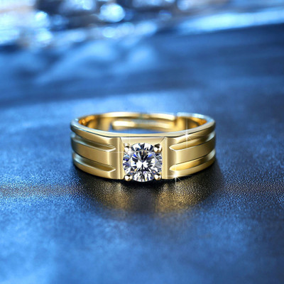 MYKI Exclusive Limited Edition 24KT Gold Crystal Adjustable Mens Rings Stainless Steel Cubic Zirconia Gold Plated Ring
