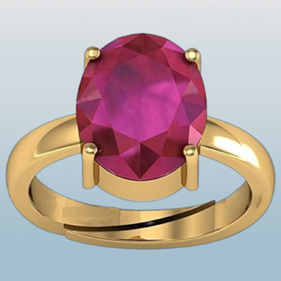 SIDHGEMS 8.25 Ratti 7.45 Carat Natural Burma Ruby Gemstone Ring Brass Ruby Gold Plated Ring