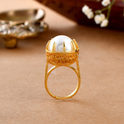 Voylla Nazakat Shahi Cocktail Ring Brass Gold Plated Ring