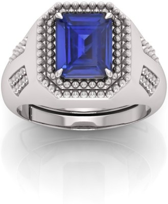 BHAIRAW GEMS 3.25 to 21.25 Ratti Blue/Neelam for Men and Women Energized AAA++ Quality Brass Sapphire Silver Plated Ring