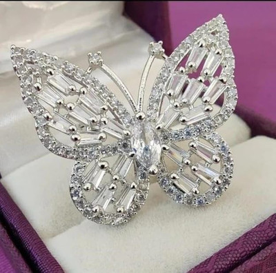 Opus Gems American Diamond Designer Butterfly Ring Alloy Chain Ring - Multi Finger