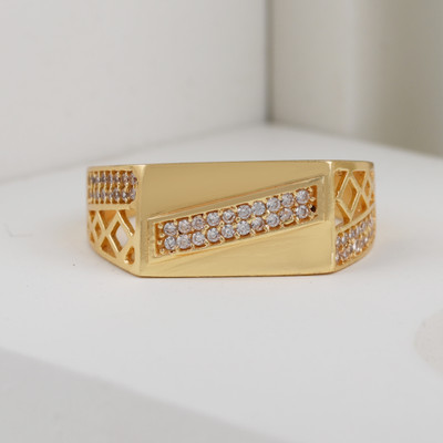 GORASH CREATION Brass Cubic Zirconia Gold Plated Ring
