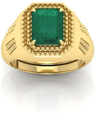 Aashirwad Sales 21.25 Ratti Panna/Emerald Gemstone Ring Brass Emerald Gold Plated Ring