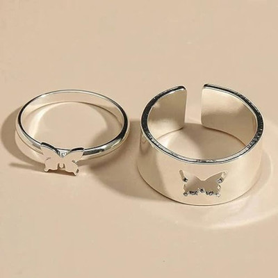 TheVineGirl Silver Butterfly Couple Ring Matching Wrap Finger Ring For Girls Alloy Silver Plated Ring Set