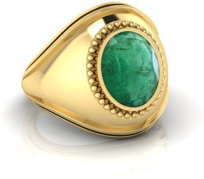 Pranjal Gems 7.25 Ratti Panna Gemstone Adjustable Ring With Lab CertificateCK Crystal Emerald Rhodium Plated Ring