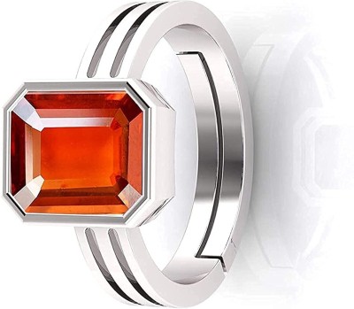 Gemzonite gomed / hessonite Ring With Natural gomed Stone Brass Garnet Rhodium Plated Ring