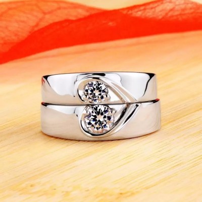 Karishma Kreations Adjustable Couple Rings Combo for Lovers Crystal Combine make 1 Hearts Love Birds Crown Engraved 'King Queen'' American diamond Valentine Gifts Adjustable Love Stylish Combo 925 Sterling Silver 2PCS Her King His Queen Couple ring Heart shape & forever love Promise Ring lover Stain