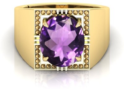 Pranjal Gems 9.25 Ratti Amethyst Gemstone Adjustable Ring With Lab CertificateOJ Shell Amethyst Gold Plated Ring