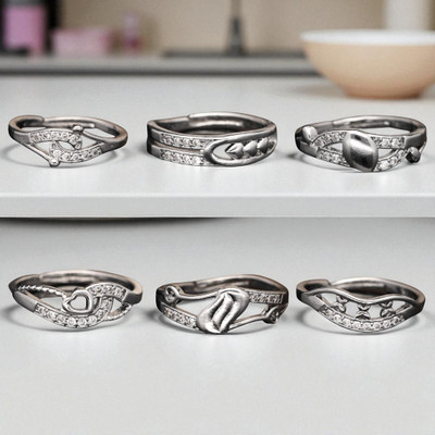 Hetshree Elegant Silver Combo Rings Collection Brass Diamond Silver Plated Ring
